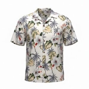 Makani Hawaii Mens 3XL Hawaiian Shirt Short Sleeve Hibiscus Palm Tree Cream